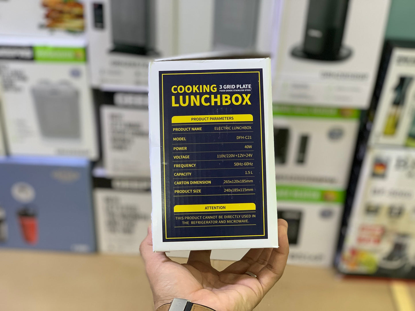 Electric 3 Grid Plate Lunch box 1.5L and 40 watt 2in1 with Stainless Steel Spoon|
