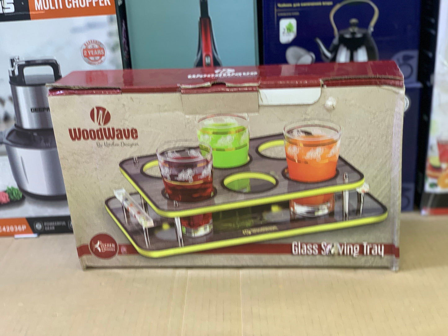 Glass serving tray Wooden for 6 person