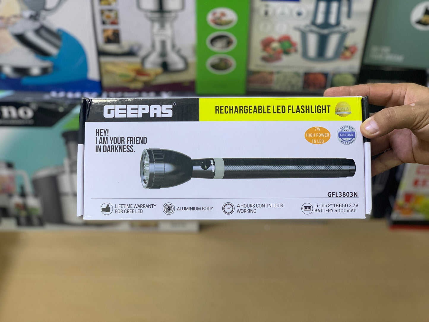 Geepas Brand LED Flashlight  Rechargeable 4Hrs Battery working time| Model :G3803N