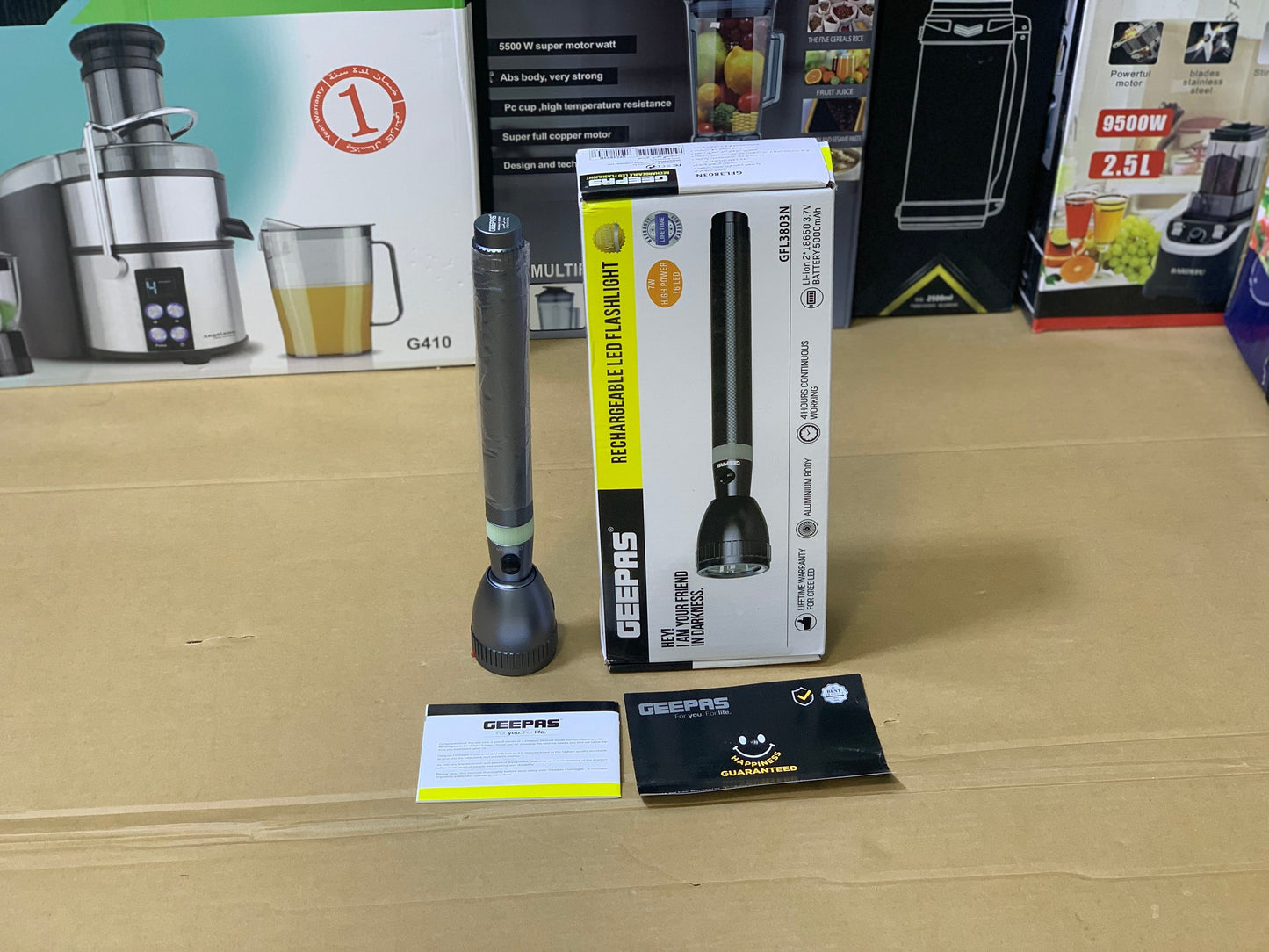 Geepas Brand LED Flashlight  Rechargeable 4Hrs Battery working time| Model :G3803N