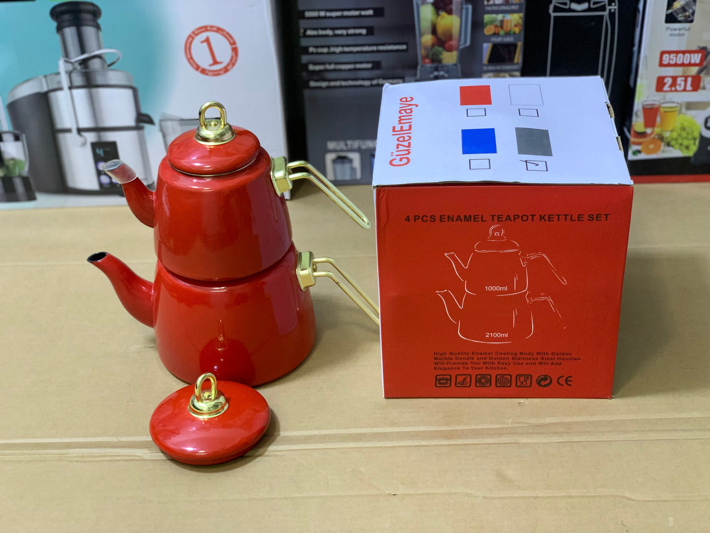 Turkish GuzelEmaye  2 Pieces Enamel Teapot kettle 1000ml and 2100ml