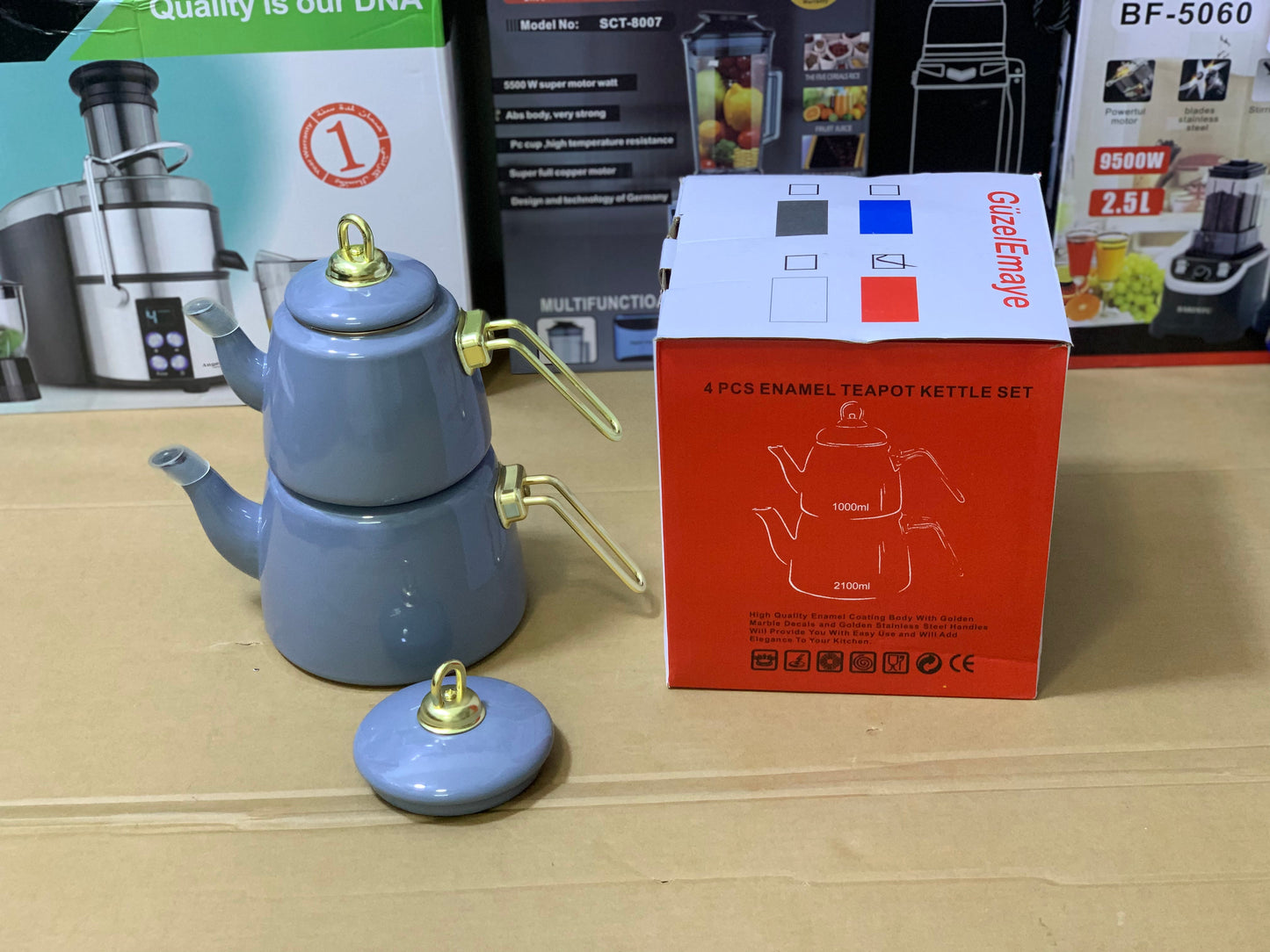 Turkish GuzelEmaye  2 Pieces Enamel Teapot kettle 1000ml and 2100ml