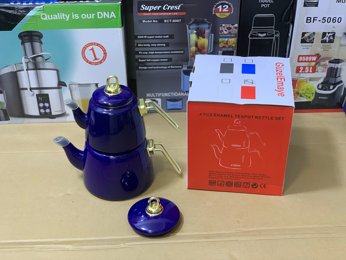 Turkish GuzelEmaye  2 Pieces Enamel Teapot kettle 1000ml and 2100ml