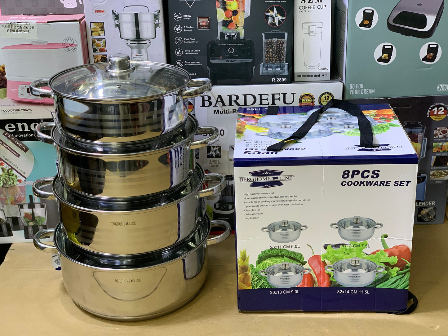 Berghome Line 8 Pieces Cookware set Stainless Steel and 7 Layers Capsules Bottom | Cookware set
