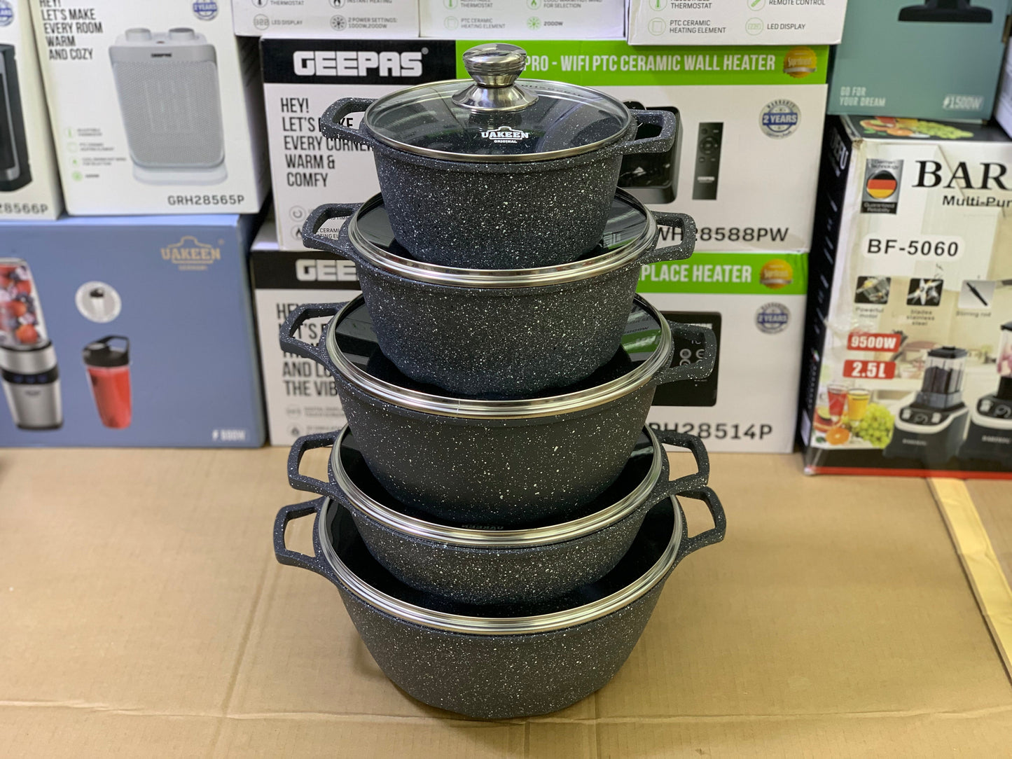 Uakeen Original 10 Pieces Granite coating cookware set pure nonstick