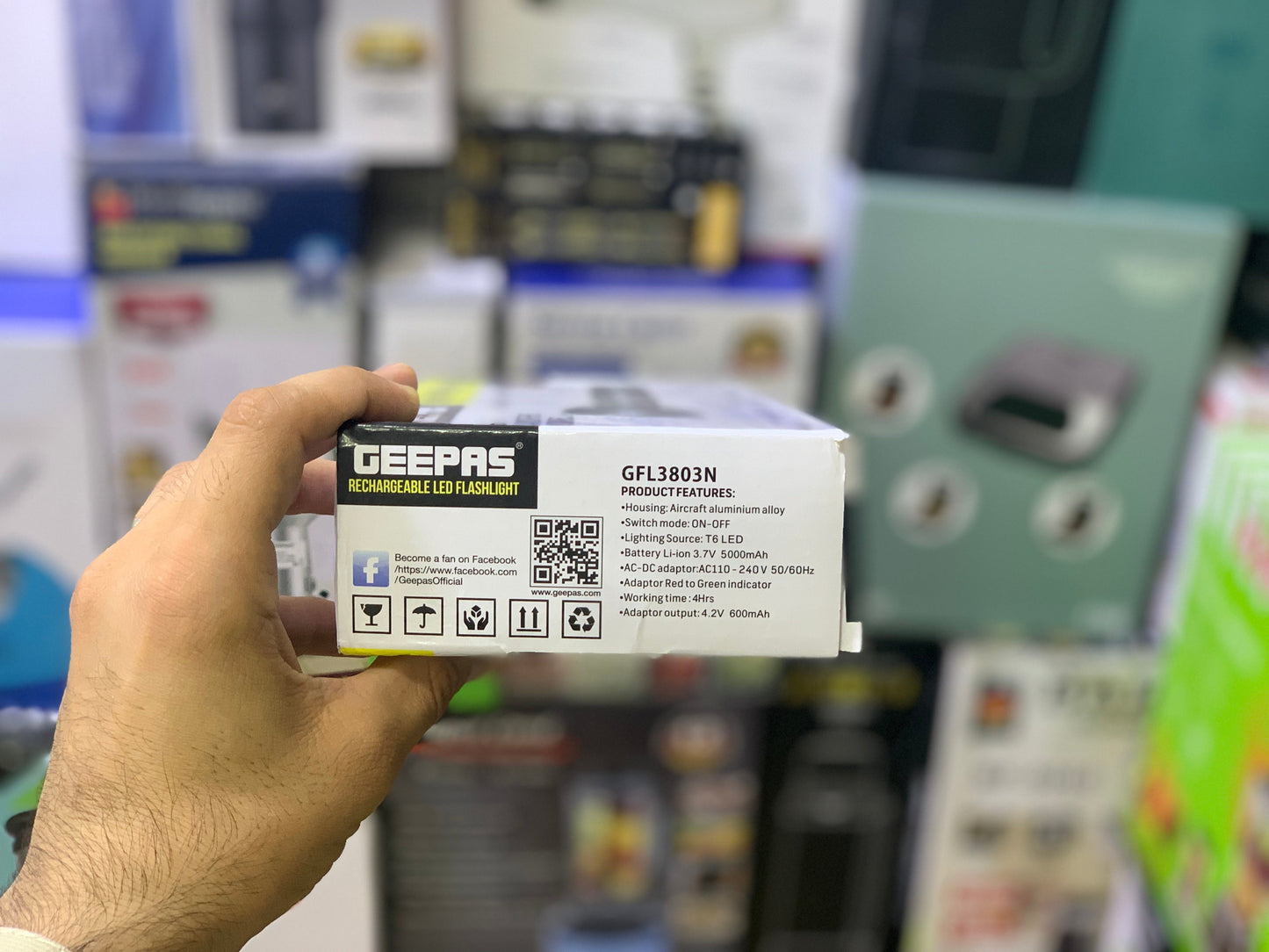 Geepas Brand LED Flashlight  Rechargeable 4Hrs Battery working time| Model :G3803N