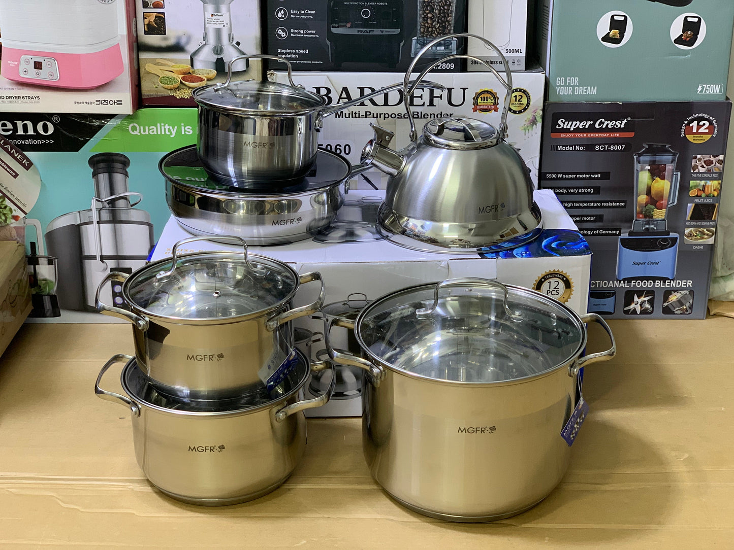 MGFR brand 12 Pieces Cookware set Stainless Steel Super Capsule bottom