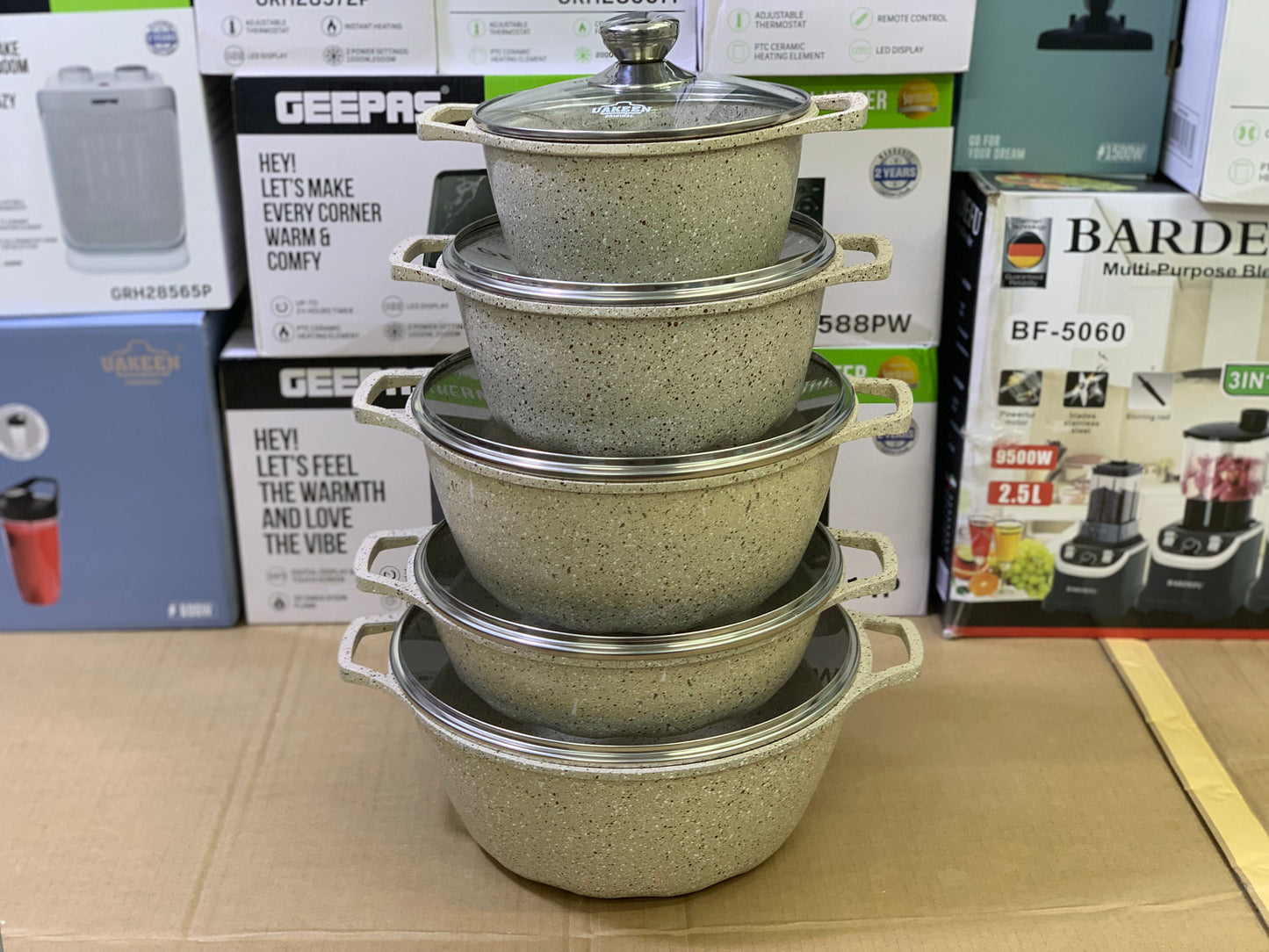 Uakeen Original 10 Pieces Granite coating cookware set pure nonstick