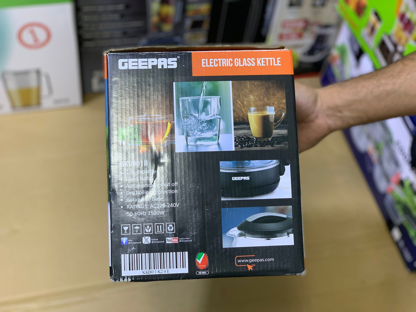 Geepas Electric Glass Tea Kettle 1.8L and 1500watt | Automatic cut off | Model:K9901B