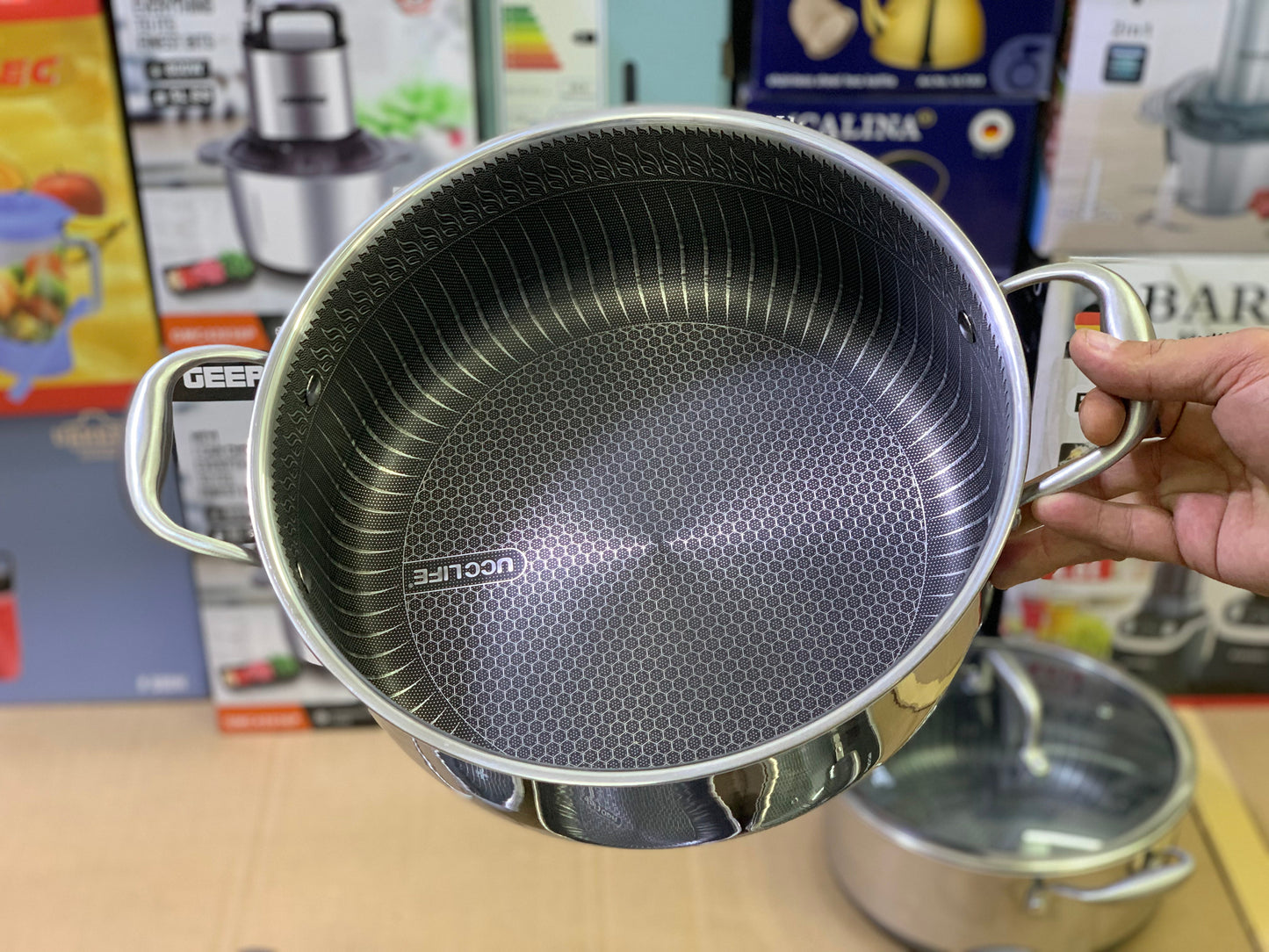 UCC LIFE 9 Pieces Laser coating honeycomb pattern Pure Nonstick Cookware set