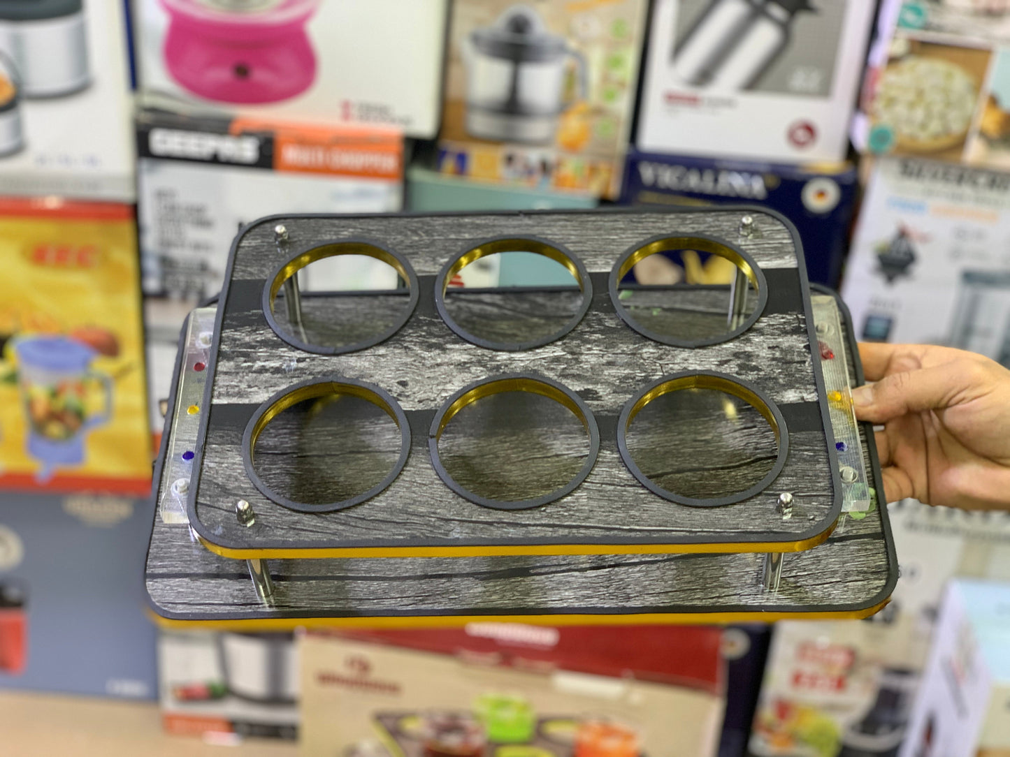 Glass serving tray Wooden for 6 person