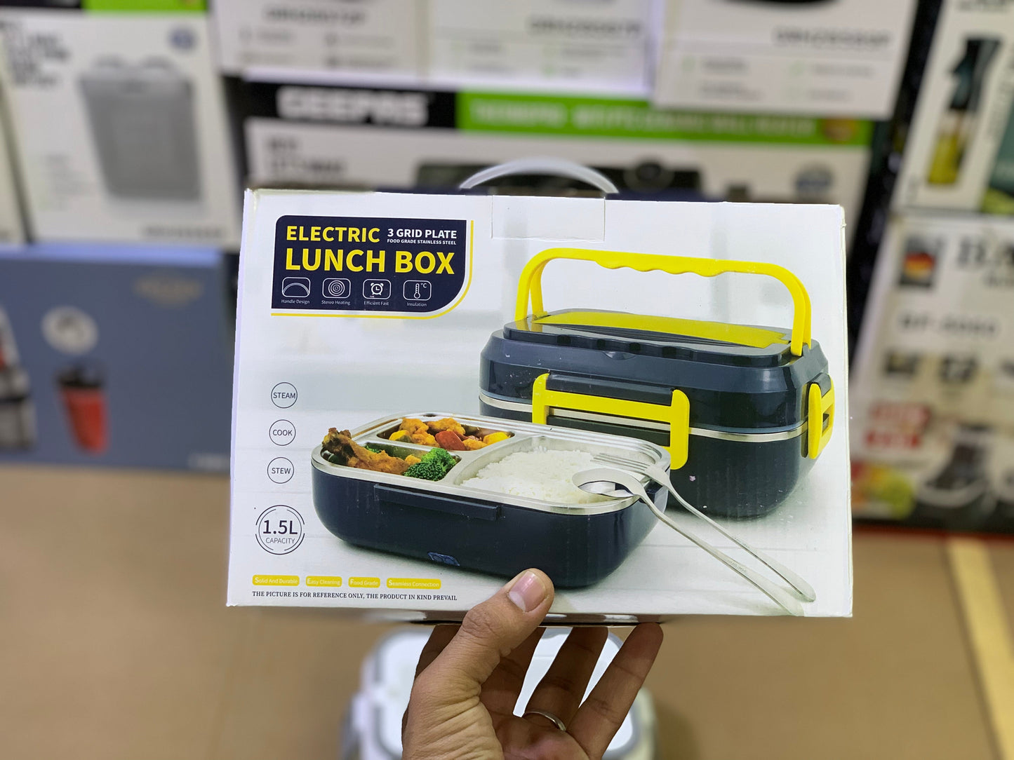 Electric 3 Grid Plate Lunch box 1.5L and 40 watt  2in1 with Stainless Steel Spoon|