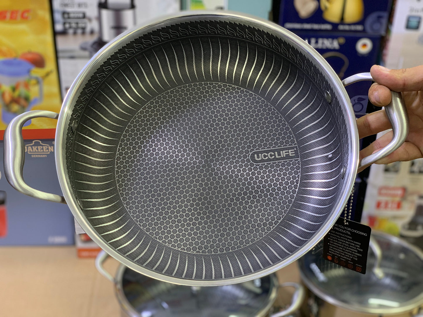 UCC LIFE 9 Pieces Laser coating honeycomb pattern Pure Nonstick Cookware set