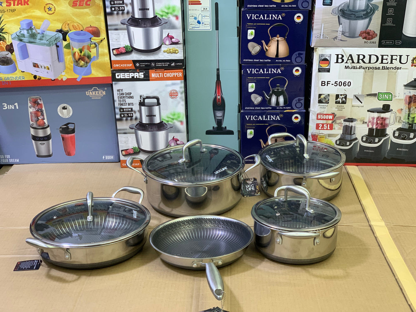 UCC LIFE 9 Pieces Laser coating honeycomb pattern Pure Nonstick Cookware set